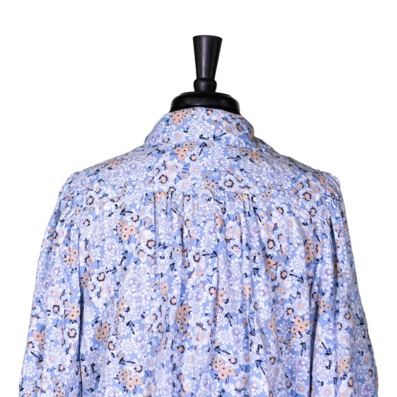 Free People Women's Shirt Button Up Blue Floral Boho Peasant Blouse Top Size L - Picture 6 of 8